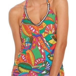 Trina Turk Multicolor Halter Tankini Swimsuit Top size 12 EUC